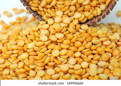 Yellow Split Pea On White Background 