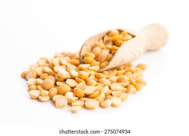 Yellow Split Peas Isolated On White Background