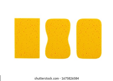 Yellow sponge isolated on white background. for cleaning and washing car 