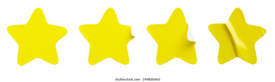 Yellow Star Shape Paper Sticker Label Set Isolated On White Background