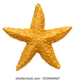 Yellow starfish souvenir, handmade decoration, isolated on white background