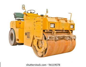 Yellow Steamroller Isolated On White Background