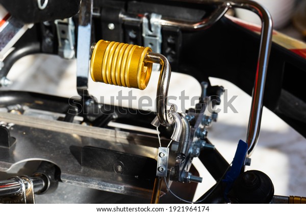  yellow\
Steel Brake Pedal On A Competition Go\
Kart