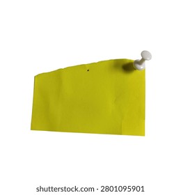 A yellow sticky note is affixed to a black surface with a white pushpin. The note is blank and rectangular.