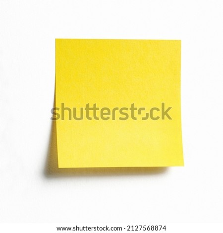 Yellow sticky note isolated on white background, front view adhesive paper with copy space 