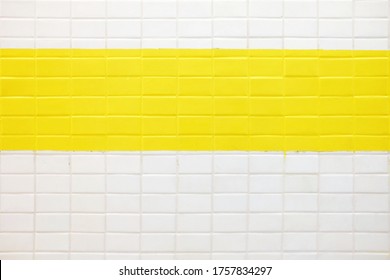 Yellow Stripe Mosaic Tile Of Wall Texture Background.