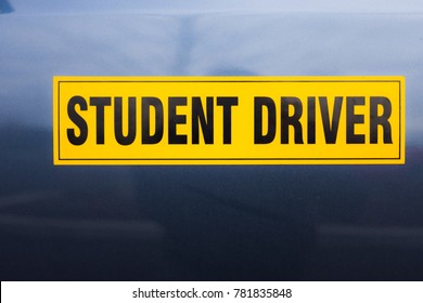 Yellow student driver magnetic on car door