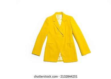 Yellow suit closeup on white background