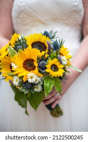 Yellow Sunflower Bouquet, Yellow Sunflower Bunch, Arrangement Bouquet Of Bright Yellow Sun Flowers. Wedding Bouquet. 