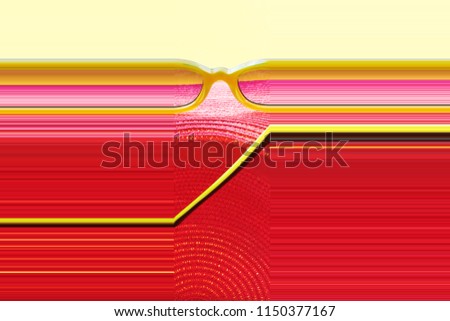 Yellow Sunglasses and Pink Woman's Beach Hat Stylization Modern design one pixel strips with shift right and left. Top View Background Flat Lay Copy space