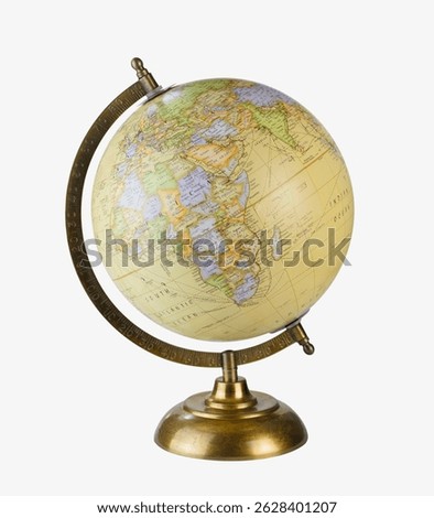 Yellow Table Globe isolated on white background, showing Africa.	