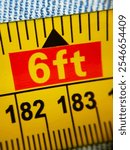 Yellow tape measure, combining metric and imperial units. Useful to obtain measure-ments in both scales.