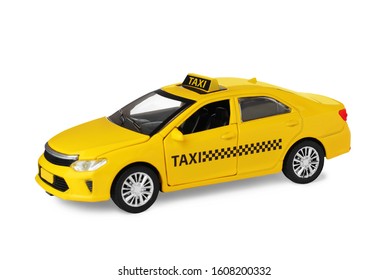Yellow taxi car model isolated on white