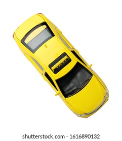 Yellow Taxi Car Model On White Background, Top View