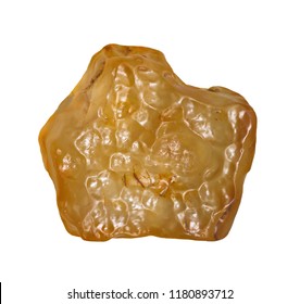 Yellow Tektite Specimen Isolated On White Background Close-up. Libyan Desert Glass