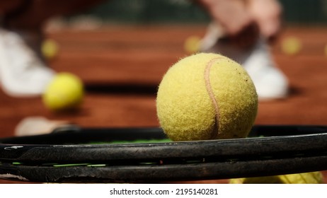 Yellow Tennis Ball On A Tennis Racket