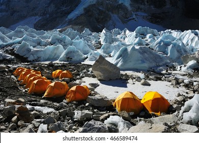Yellow tent at Everest base Camp in Nepal 2016
