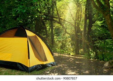 Yellow Tent In The Woods