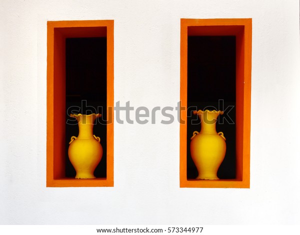 Yellow Terracotta Flower Vases Vertical Rectangle Stock Photo