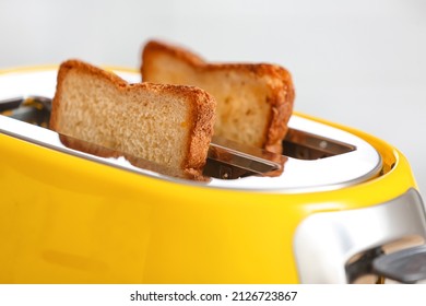 Yellow Toaster With Bread Slices, Closeup