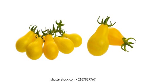 Yellow Tomatoes Isolated On White Background. Tomato Variety 