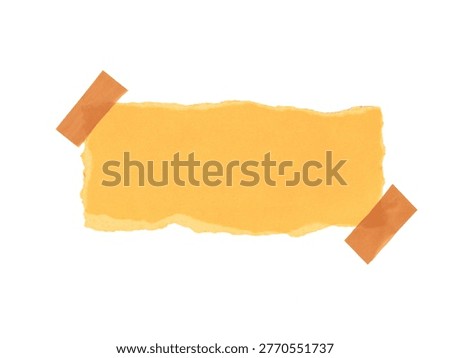 Yellow torn paper note with brown adhesive tape isolated on white background. Perfect for reminders, scrapbooking elements, or creative message placeholders