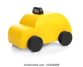 Yellow Toy Taxi Cab Isolated On White