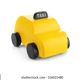 Yellow Toy Taxi Cab Isolated On White