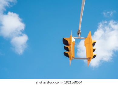 Yellow Traffic Light On A Sunny On A Suuny Day In Toronto Ontario Canada