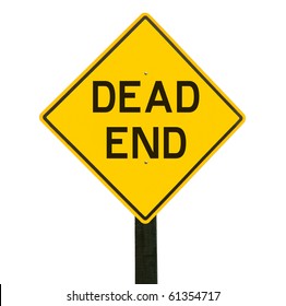 Yellow Traffic Sign With Dead End Symbol, Isolated, Clipping Path.