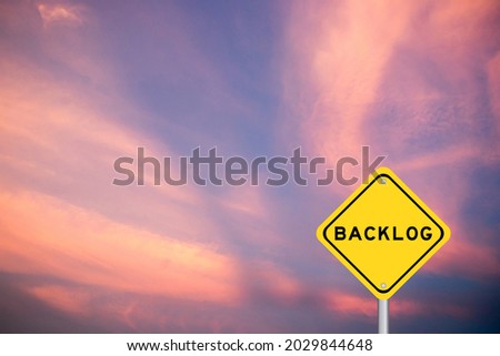 Yellow transportation sign with word backlog on violet sky background Stock photo © 