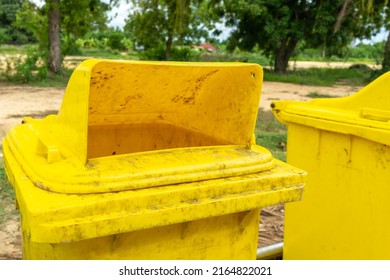 The Yellow Trash Bin In The Public Area