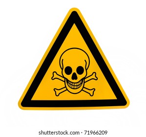 Yellow Triangular Danger Sign With Black Skull