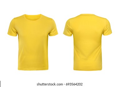 Yellow T-shirts front and back used as design template. - Shutterstock ID 693564202