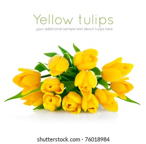Yellow Tulip Flowers Bouquet Isolated On White Background