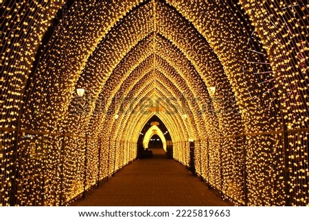 Yellow  tunel line Lighting illumination and decoration items bokeh for Christmas and New Year Celebration in Oslo