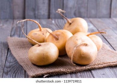 Yellow Turnip On A Wooden Table. Lenten Dishes.