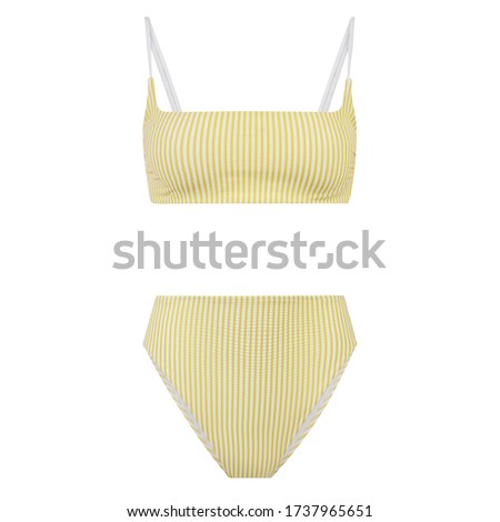 A yellow two-piece swimsuit under the lights isolated on a white background