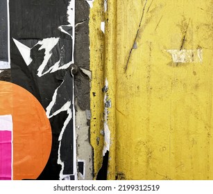 Yellow Urban Wall Detail With Tattered Street Poster Edge 