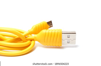 Yellow USB Cable On A White Background