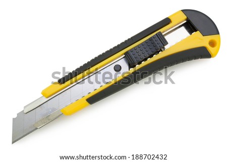 Yellow utility Knife Isolated on White Background