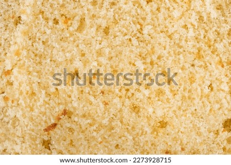 Yellow vanilla sponge biscuit cake texture. Macro shot of cake cut. Pastry dough textured background