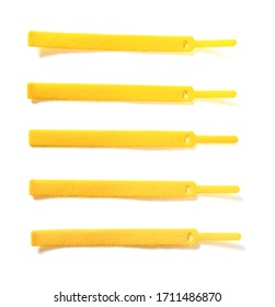 Yellow Velcro Cable Ties On White Background