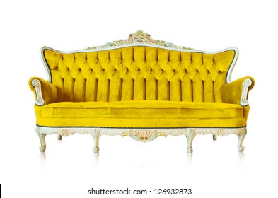 Yellow Vintage Style Sofa Isolated On White Background.