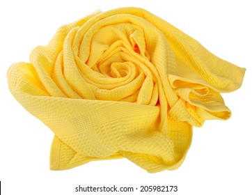 Yellow Waffle Towel Folded In The Shape Of Roses On White Background