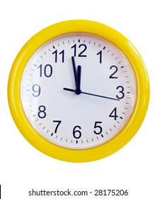 Yellow Wall Clock Isolated On White