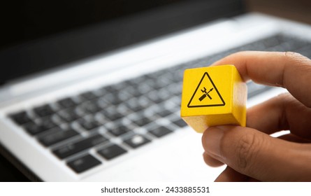 yellow warning alert , system found something wrong , fixing time , system on maintenance - Powered by Shutterstock