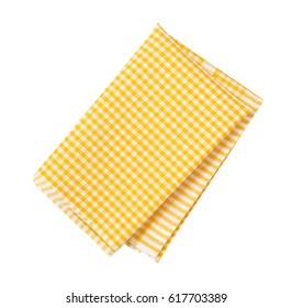 Yellow And White Checkered Tea Towel On White Background