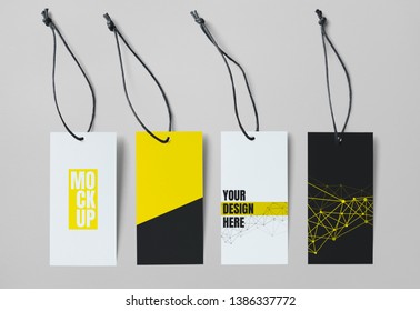 Yellow and white price tag mockups set