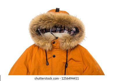 Yellow winter down jacket isolated on white